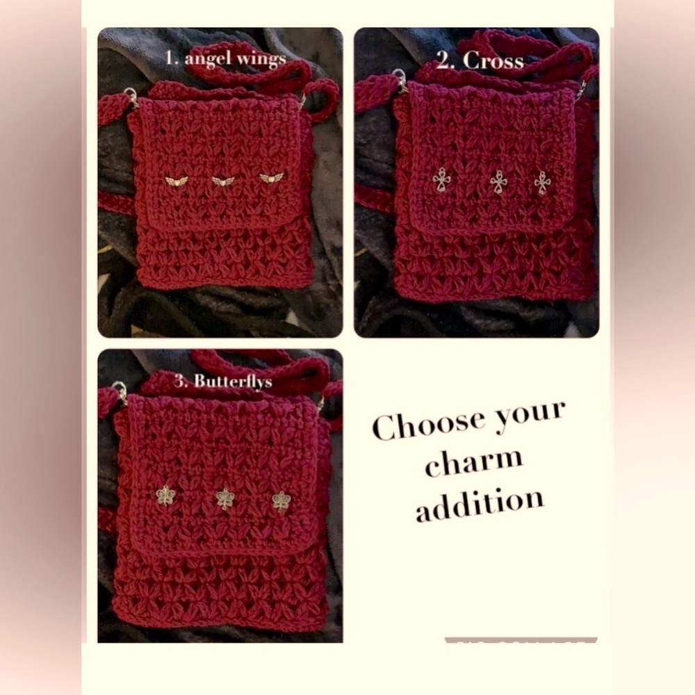 Crossbody Phone Bag / Burgundy Choose your accent design Bag Handmade Crocheted